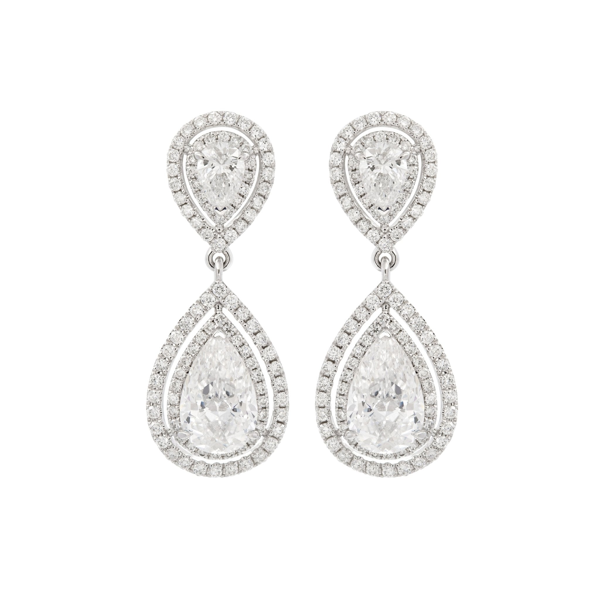 14K White Gold 5 ct tw Lab Diamond Pear Shaped Halo Drop Stud Earrings - FIORESE JEWELRY