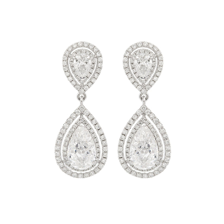 14K White Gold 5 ct tw Lab Diamond Pear Shaped Halo Drop Stud Earrings - FIORESE JEWELRY