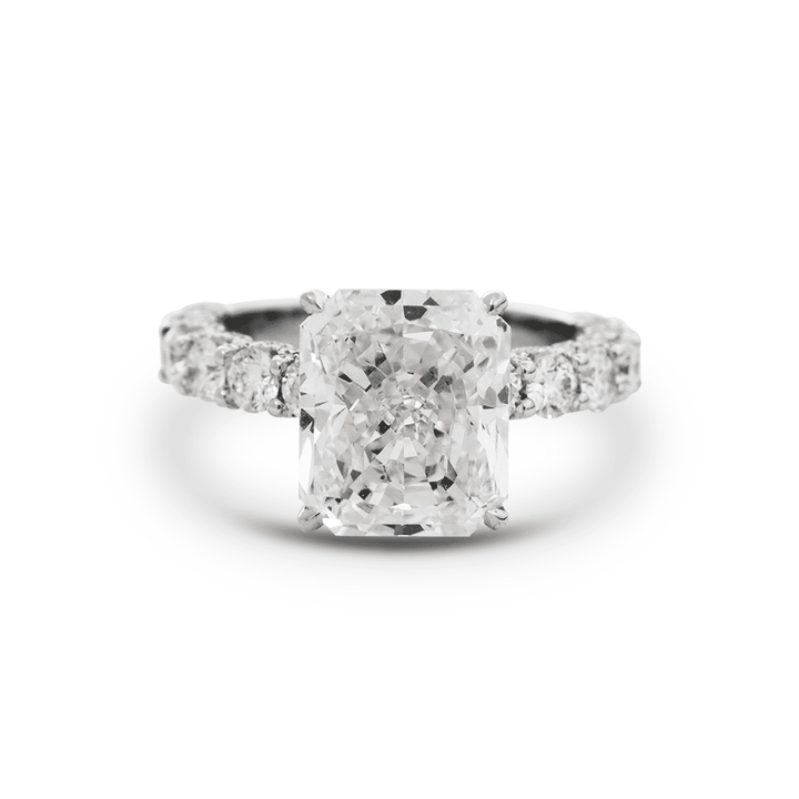 14K White Gold 5.5ct Radiant Cut Lab Diamond Engagement Ring with Hidden Halo and 2/3 Pave Band - FIORESE JEWELRY