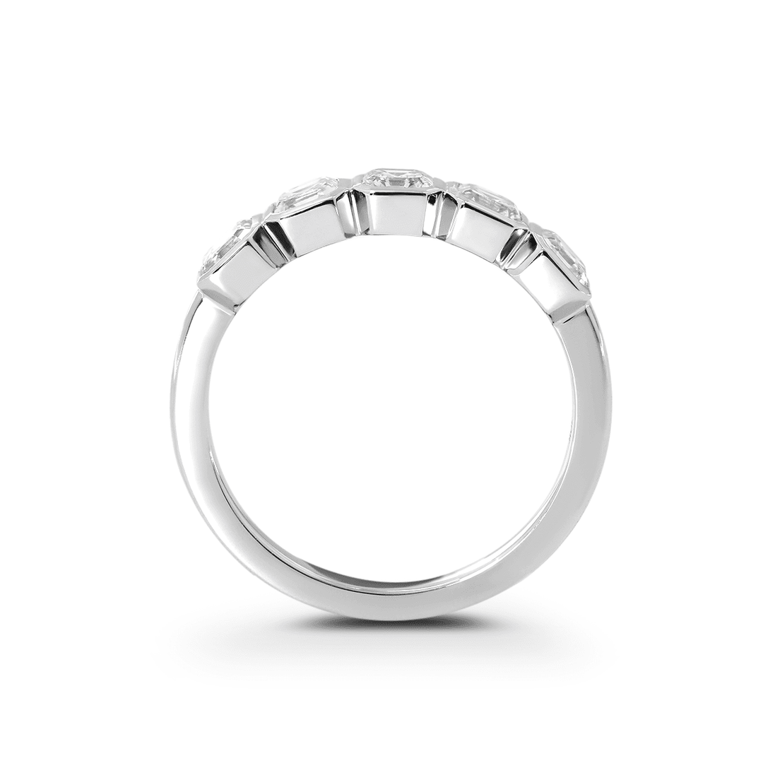 14K White Gold Asscher Cut Lab Diamond 5 Stone Bezel Half Eternity Ring - FIORESE JEWELRY