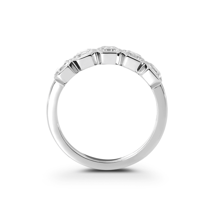 14K White Gold Asscher Cut Lab Diamond 5 Stone Bezel Half Eternity Ring - FIORESE JEWELRY