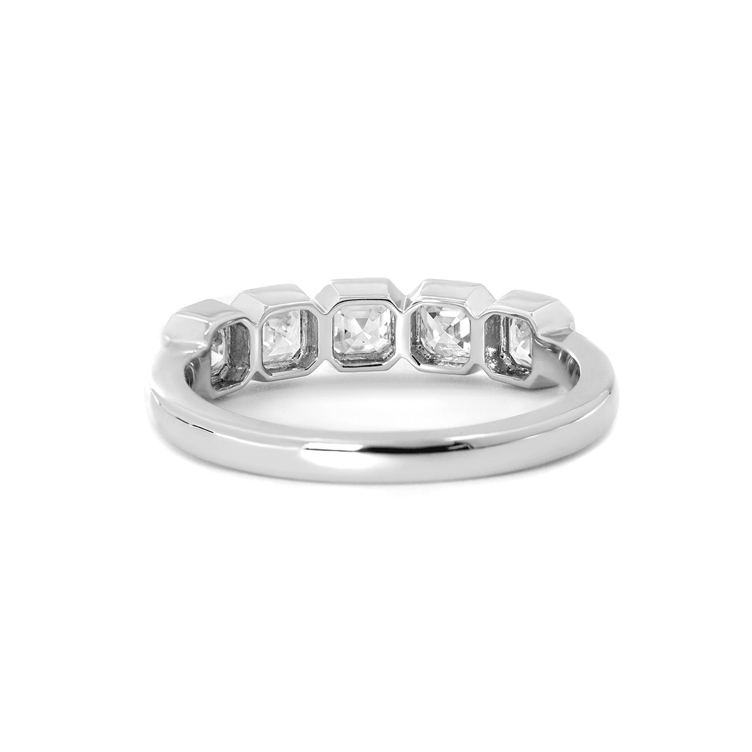 14K White Gold Asscher Cut Lab Diamond 5 Stone Bezel Half Eternity Ring - FIORESE JEWELRY