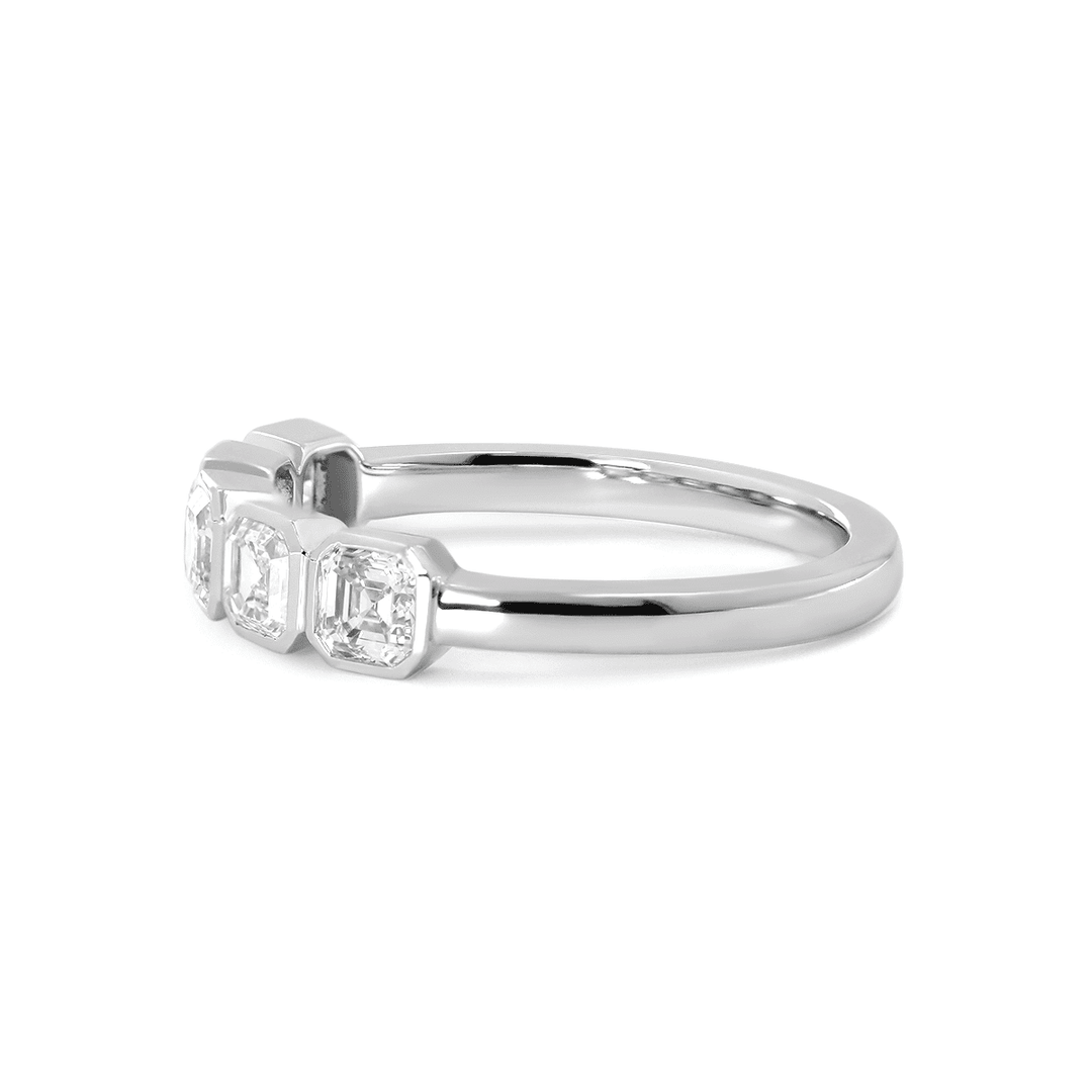 14K White Gold Asscher Cut Lab Diamond 5 Stone Bezel Half Eternity Ring - FIORESE JEWELRY