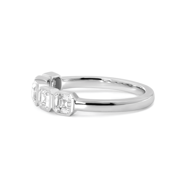 14K White Gold Asscher Cut Lab Diamond 5 Stone Bezel Half Eternity Ring - FIORESE JEWELRY