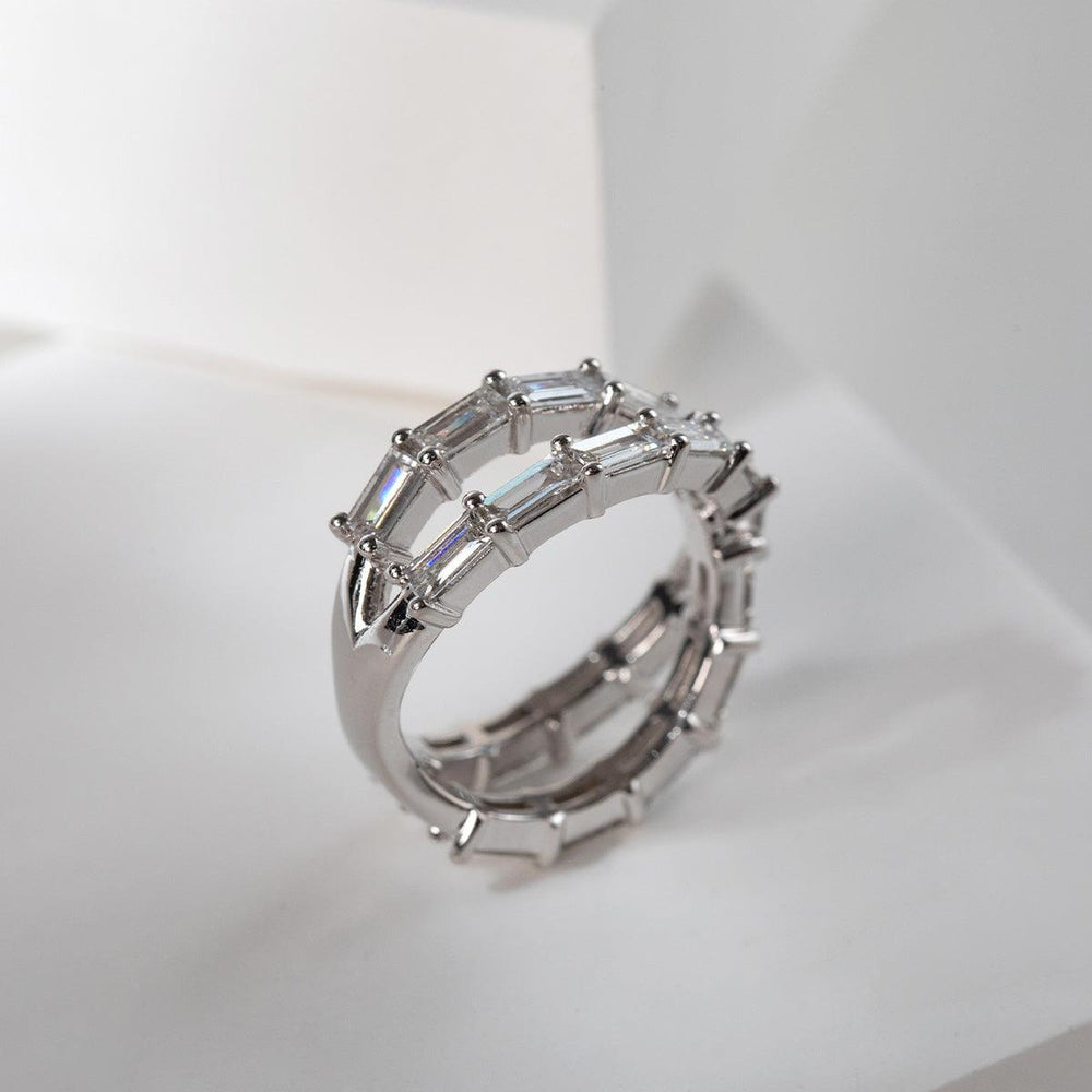 14K White Gold Baguette Cut Diamond X - Shaped Eternity Ring - FIORESE JEWELRY