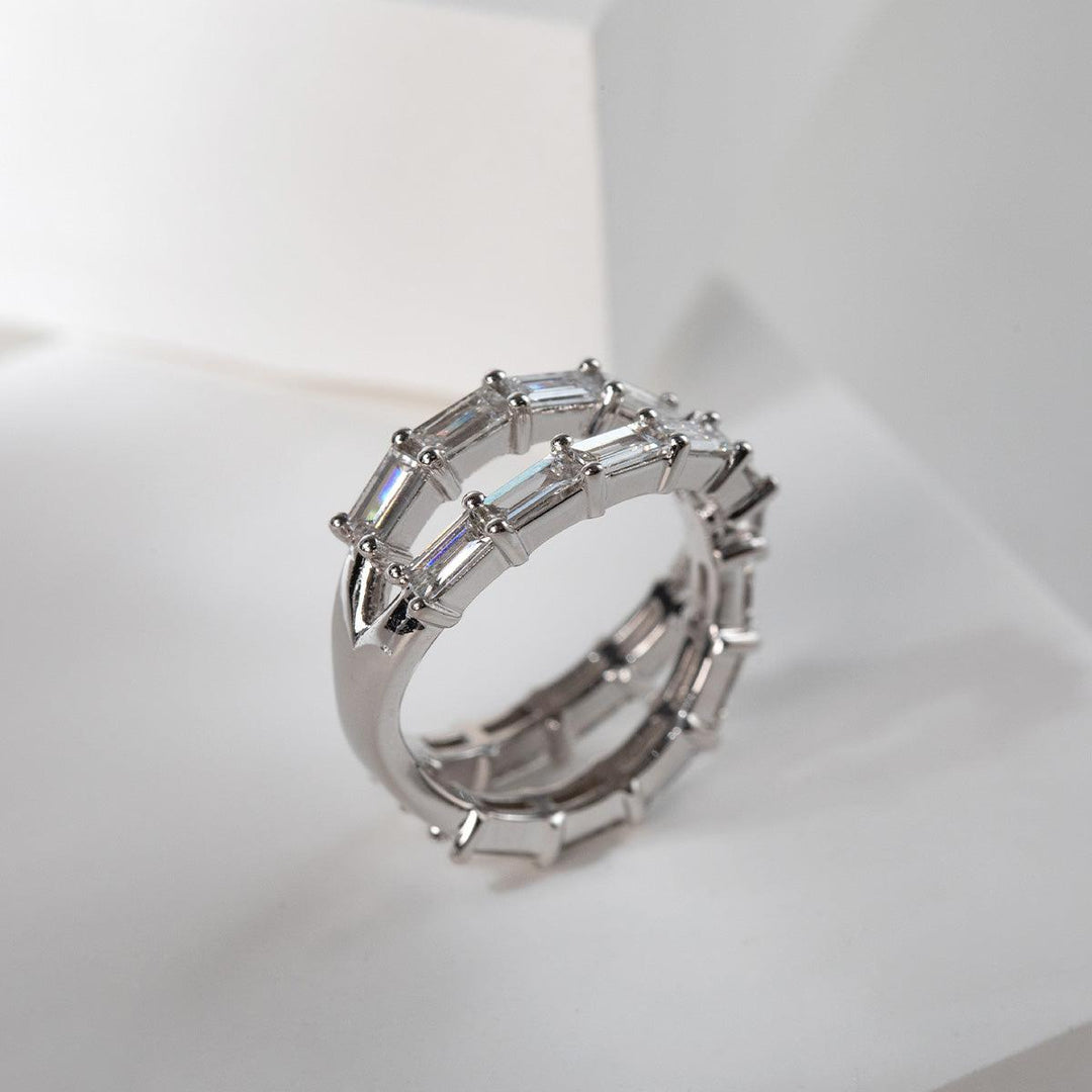 14K White Gold Baguette Cut Diamond X - Shaped Eternity Ring - FIORESE JEWELRY