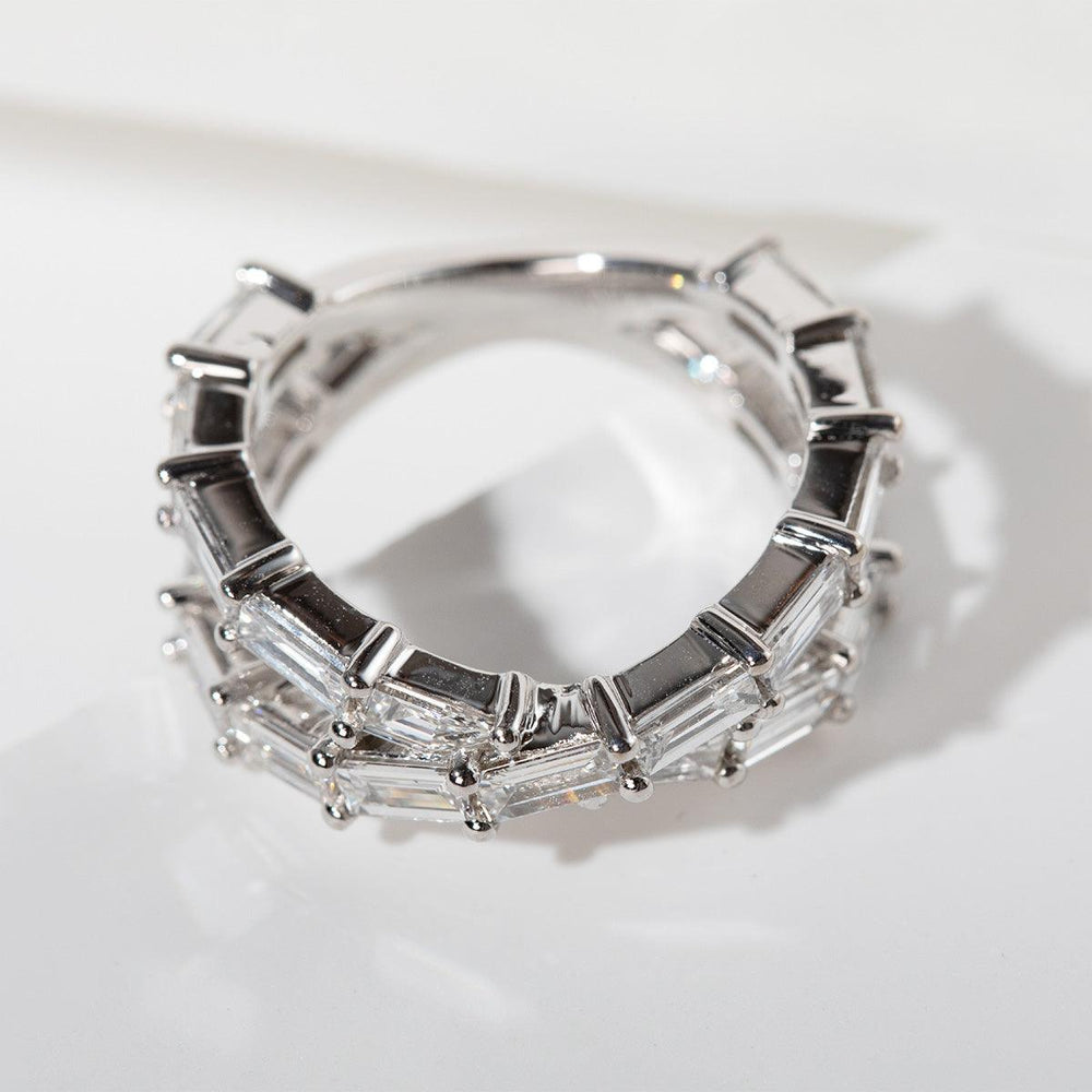 14K White Gold Baguette Cut Diamond X - Shaped Eternity Ring - FIORESE JEWELRY