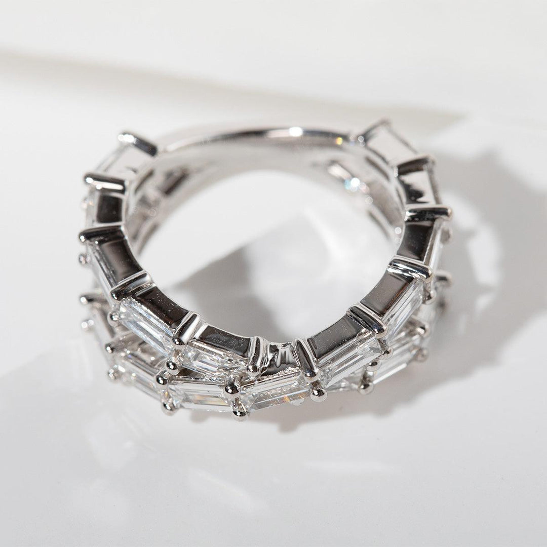 14K White Gold Baguette Cut Diamond X - Shaped Eternity Ring - FIORESE JEWELRY