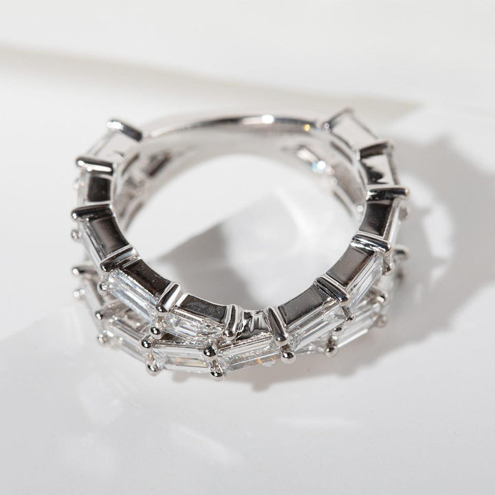 14K White Gold Baguette Cut Diamond X - Shaped Eternity Ring - FIORESE JEWELRY
