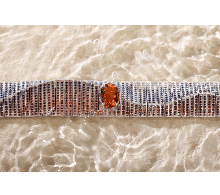14K White Gold Colored Lab Gemstone Bracelet with 10*14mm Oval Lab Orange Sapphire - FIORESE JEWELRY