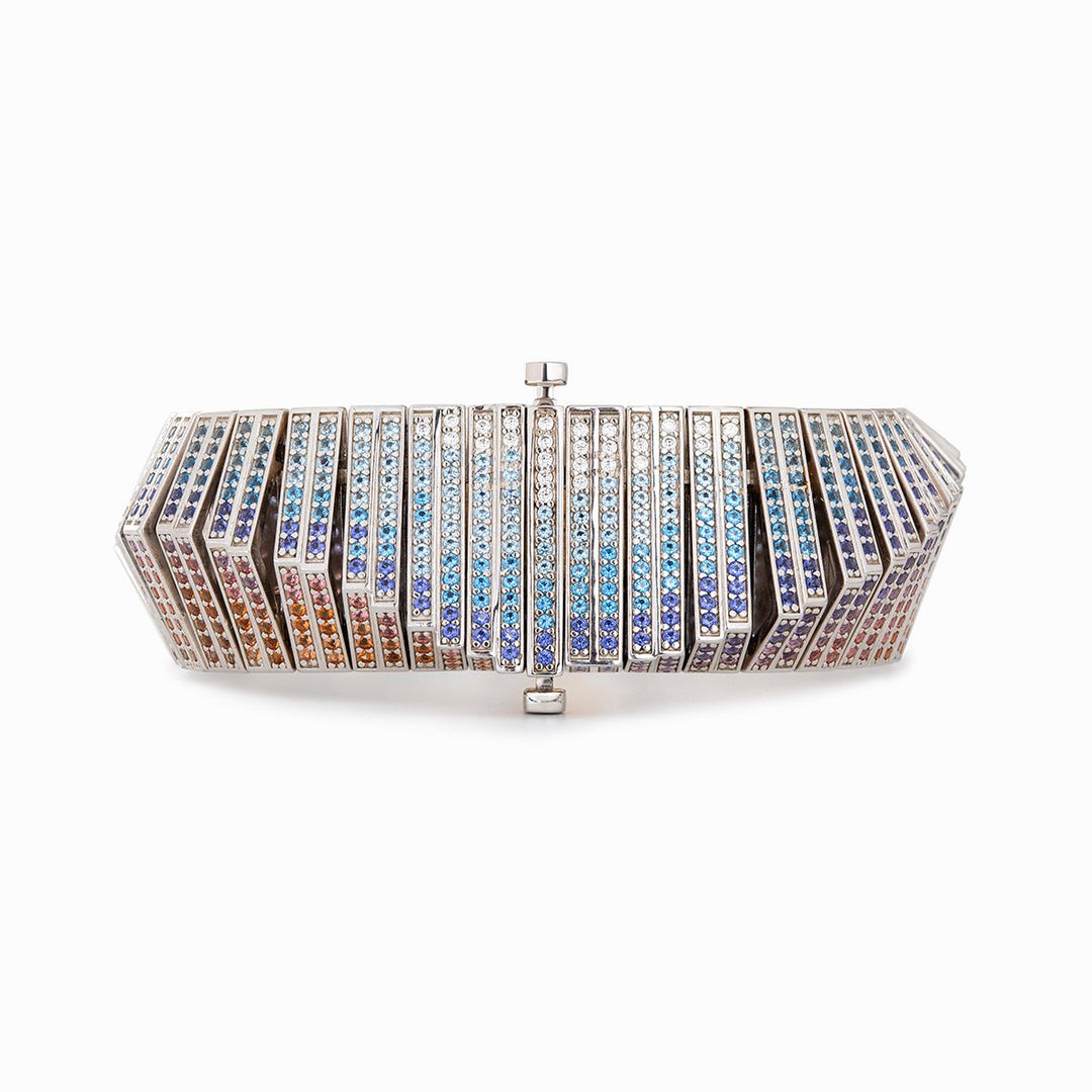 14K White Gold Colored Lab Gemstone Bracelet with 10*14mm Oval Lab Orange Sapphire - FIORESE JEWELRY