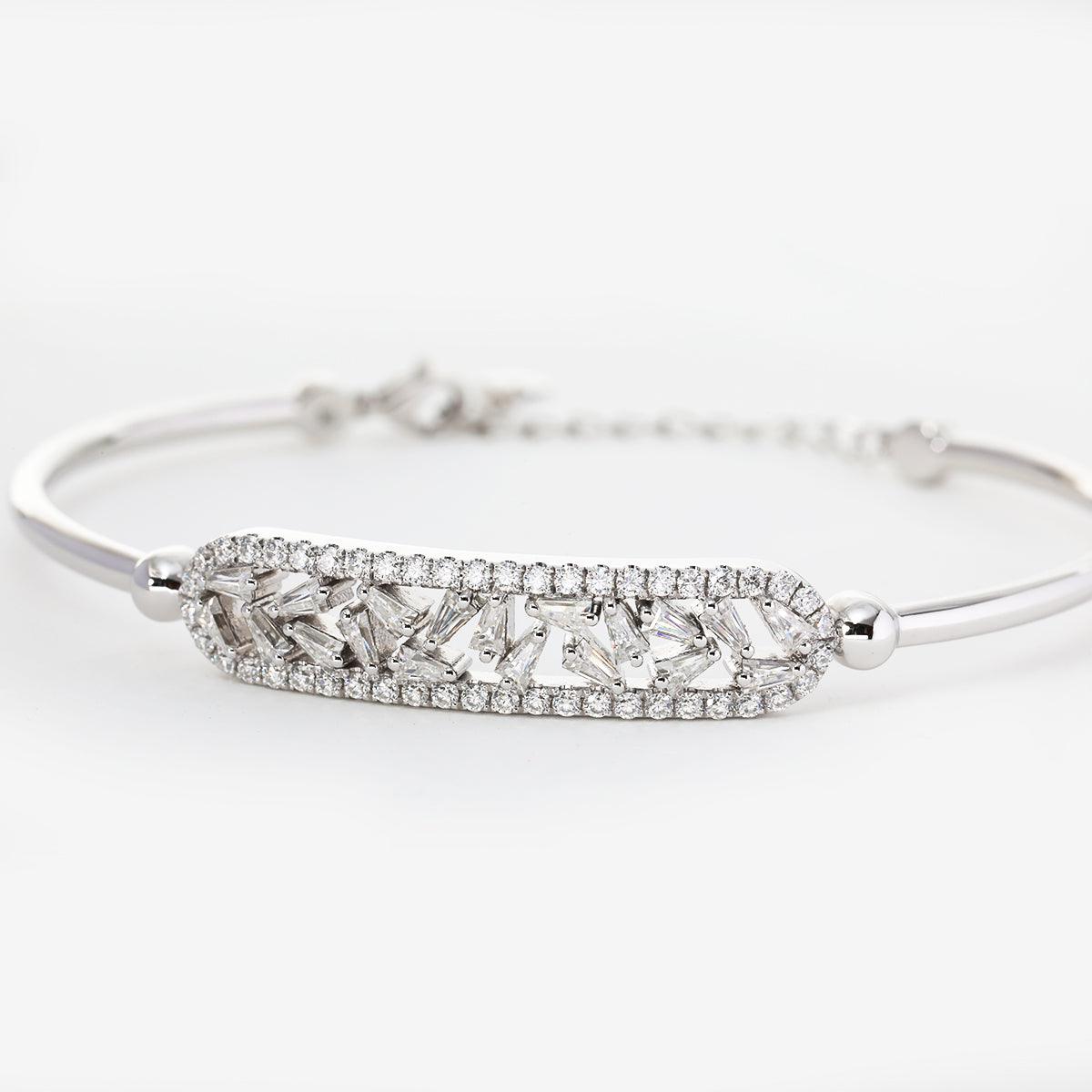 Tapered Baguette & Round Cut Lab Diamond Open Bangle Bracelet