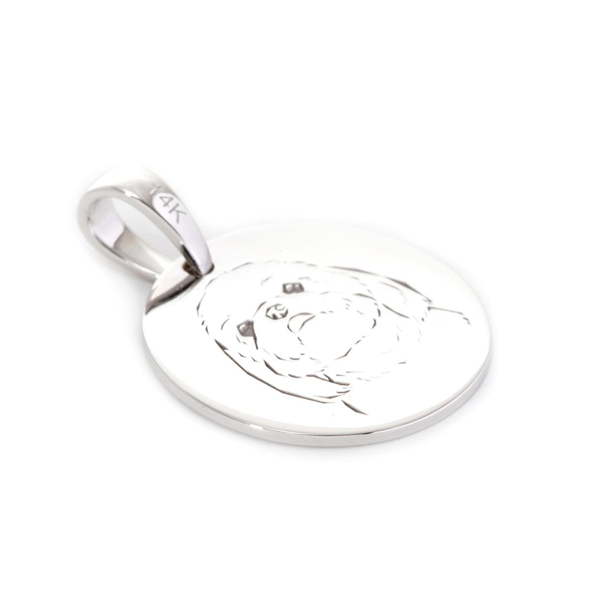 14K White Gold Custom Pet Portrait Pendant Necklace