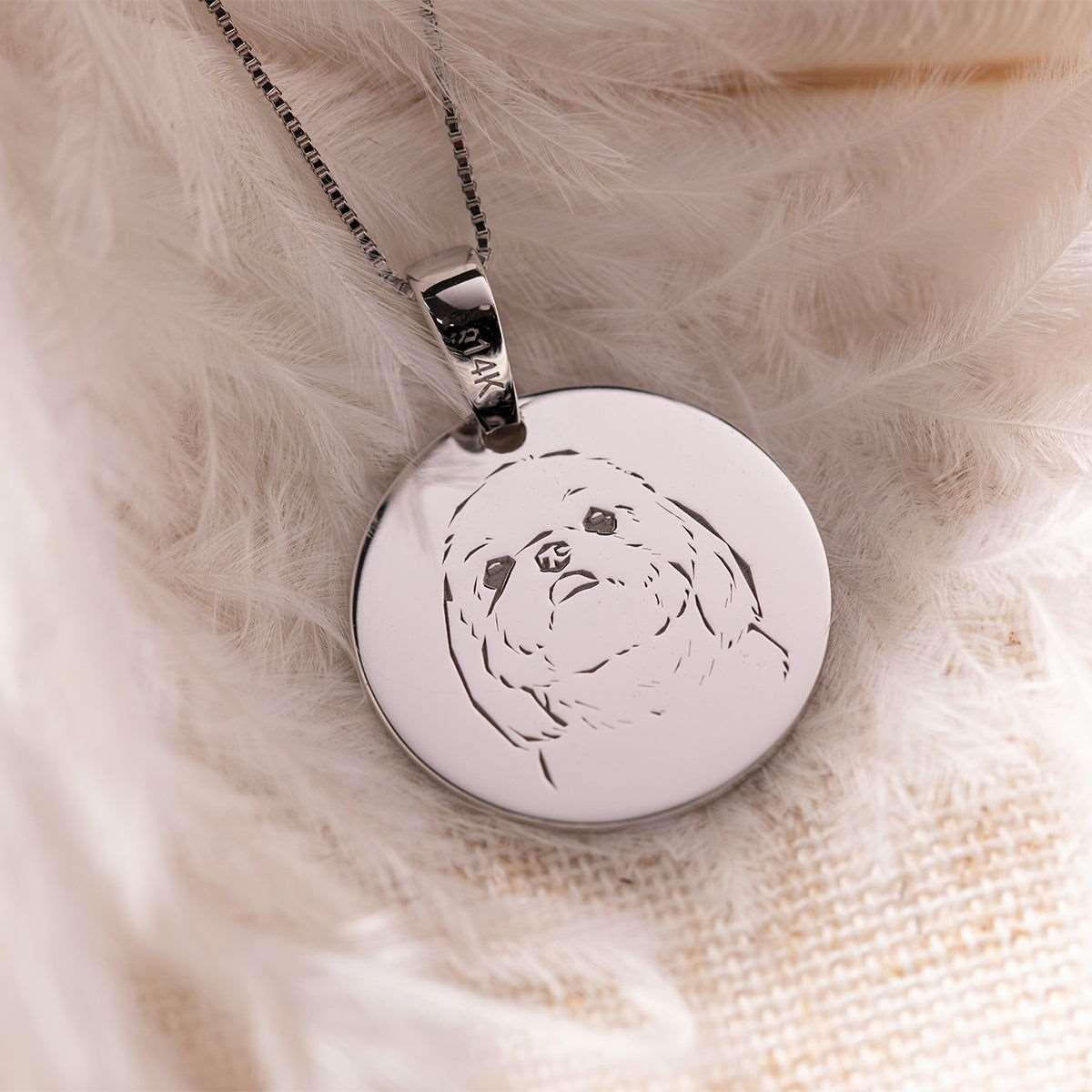 14K White Gold Custom Pet Portrait Pendant Necklace