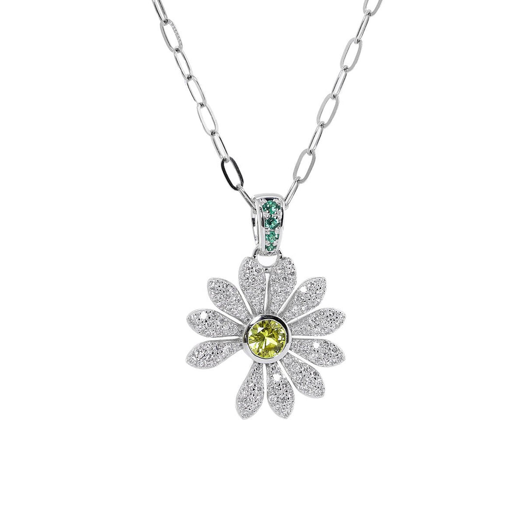 14K White Gold Daisy Pendant Necklace - FIORESE JEWELRY