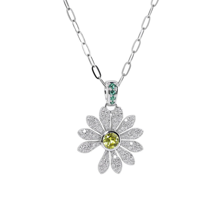 14K White Gold Daisy Pendant Necklace - FIORESE JEWELRY