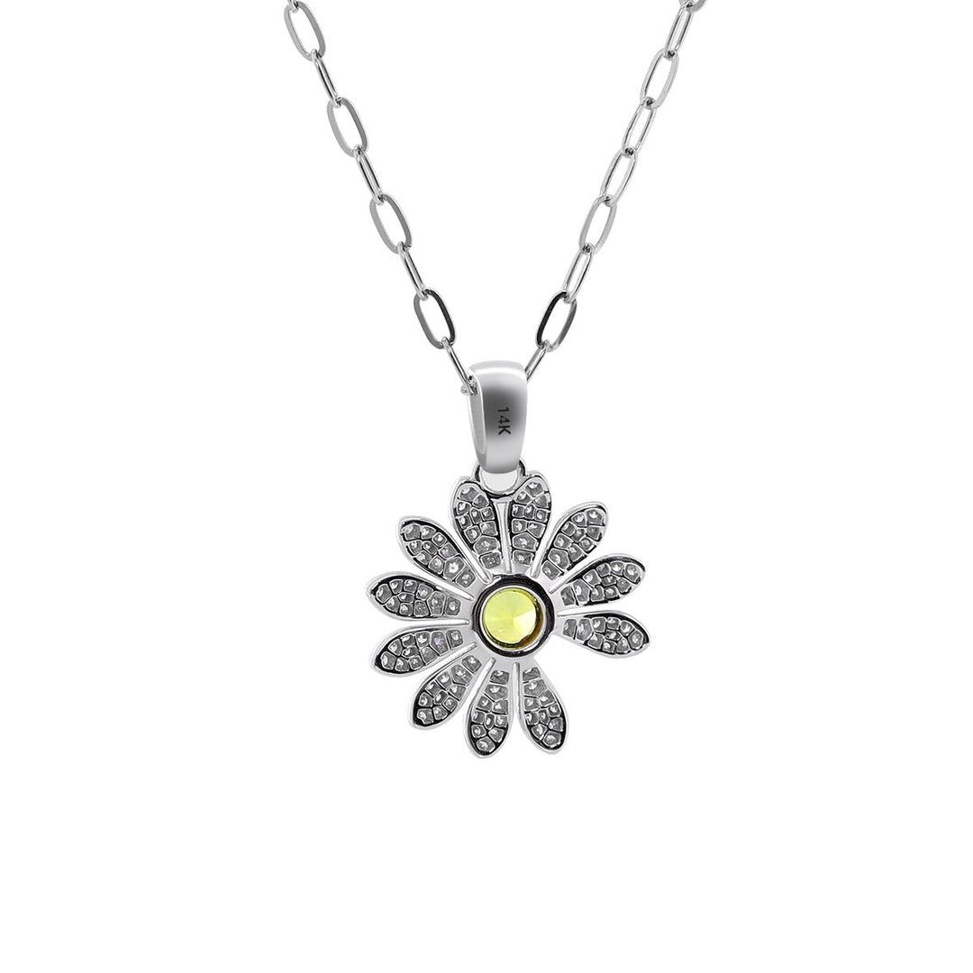 14K White Gold Daisy Pendant Necklace - FIORESE JEWELRY