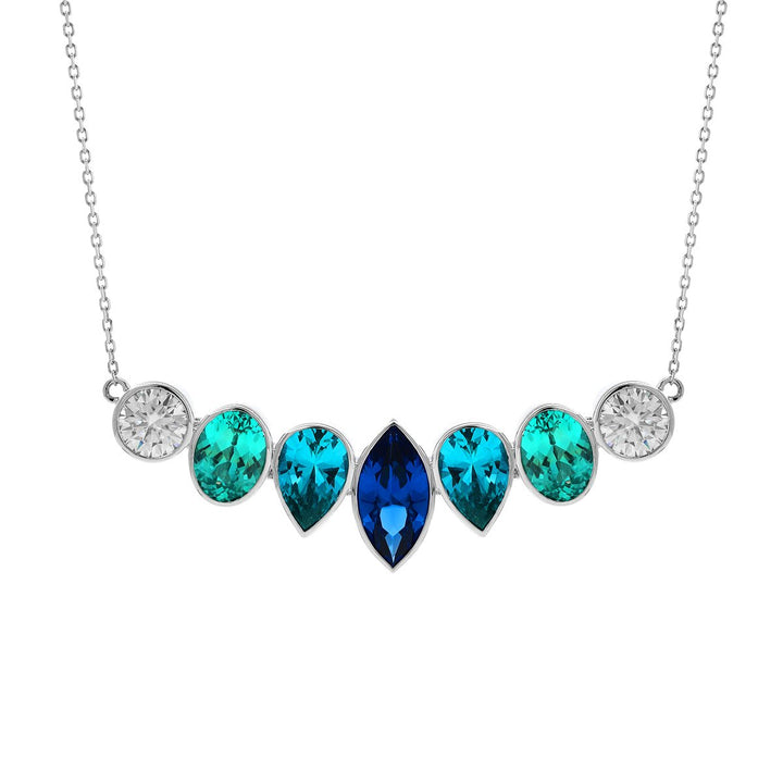 14K White Gold Fancy Shape Gems Bezel Pendant Necklace - FIORESE JEWELRY