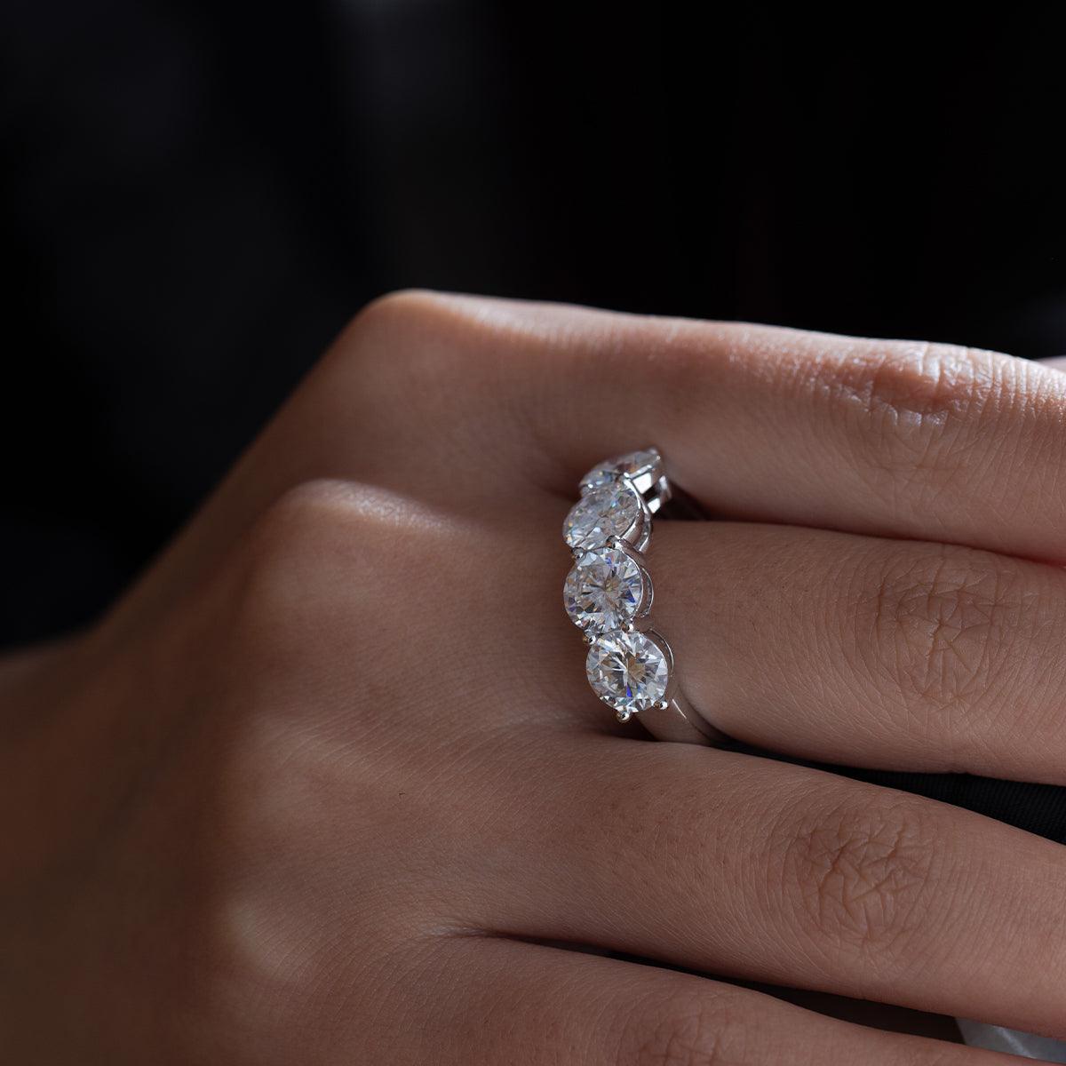 14K White Gold Gothic Wedding Rings – 4ct Moissanite 4 - Stone Design - FIORESE JEWELRY