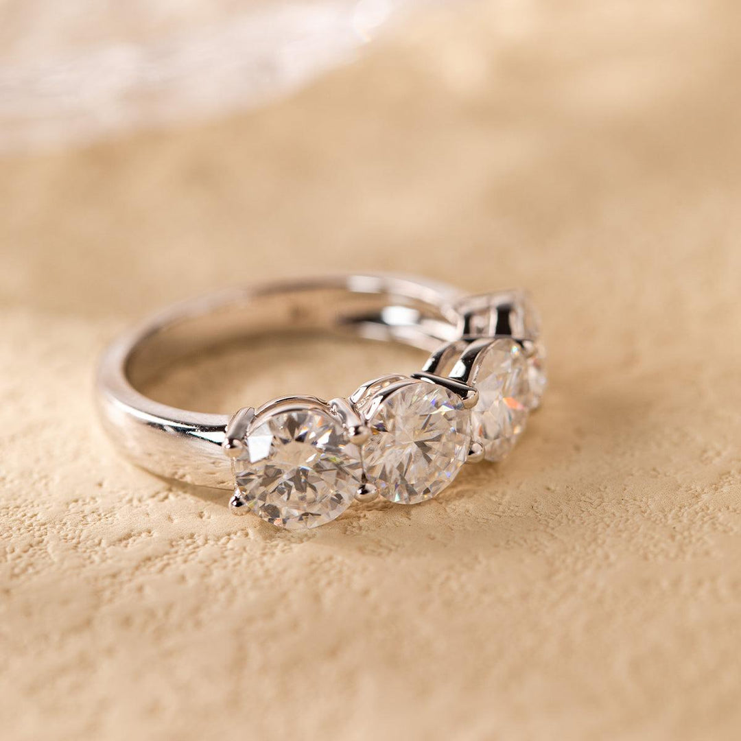 14K White Gold Gothic Wedding Rings – 4ct Moissanite 4 - Stone Design - FIORESE JEWELRY