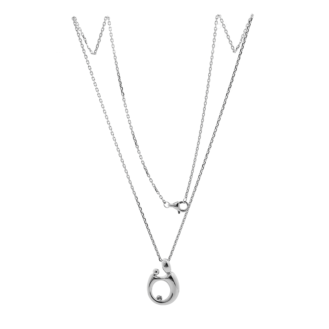 14K White Gold Mother and Child Pendant Necklace with Blue Round Lab Diamond - FIORESE JEWELRY