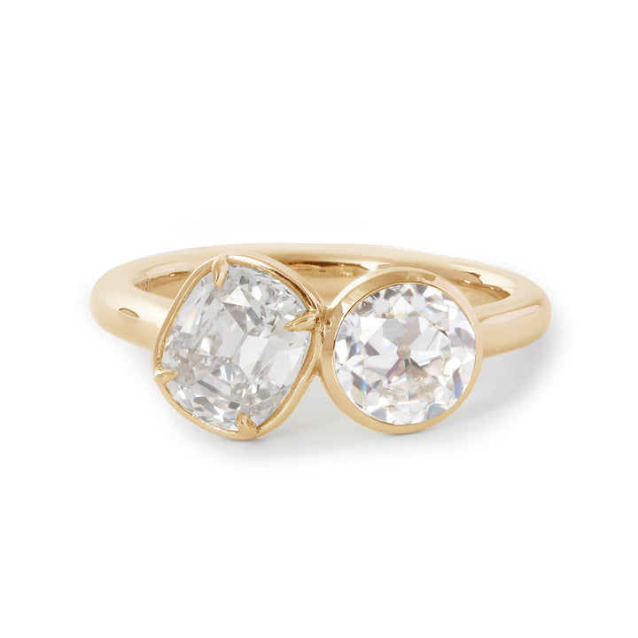 14K White Gold Old Mine Cut and Old Europen Cut Lab Diamond Toi et Moi Ring - FIORESE JEWELRY