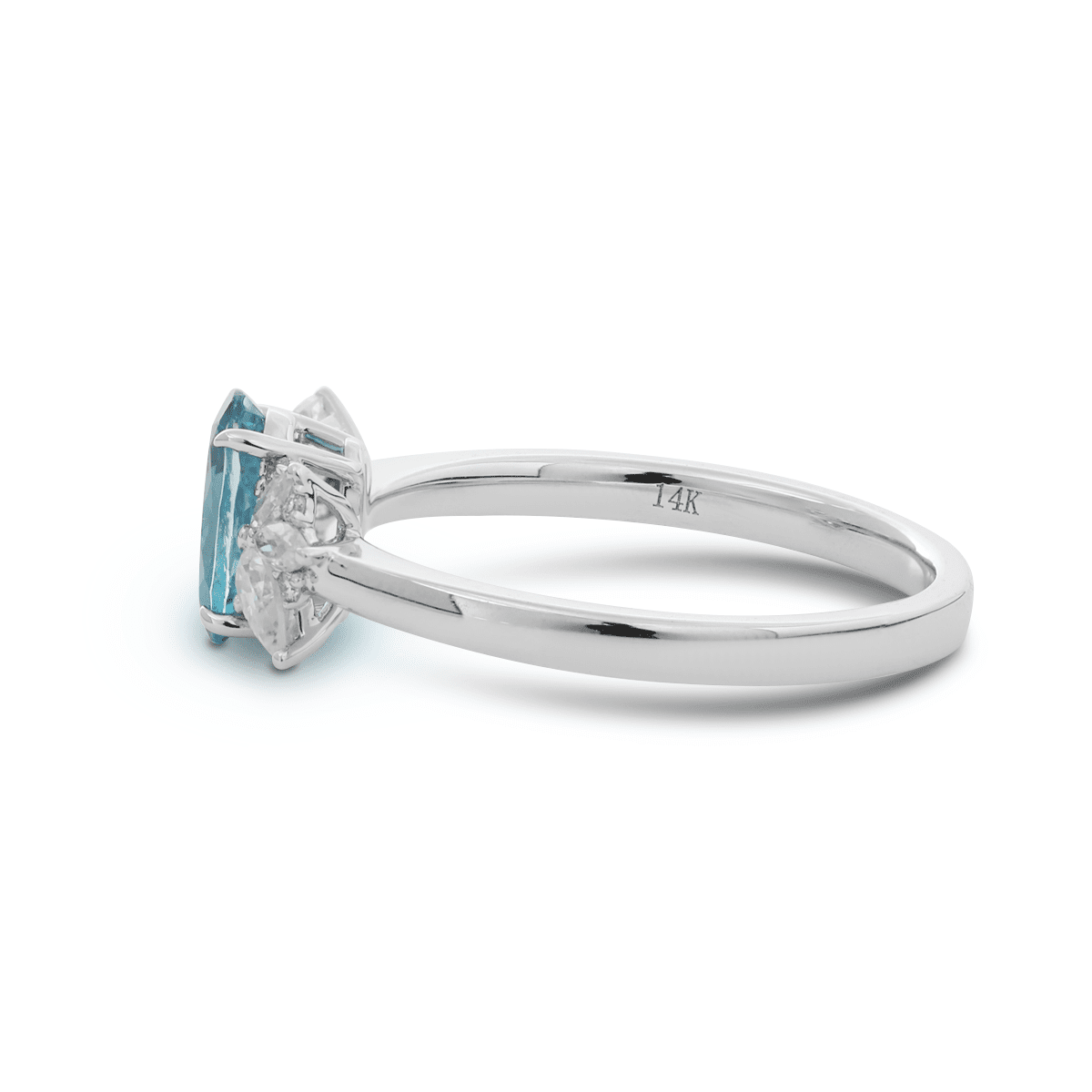 14K White Gold Oval Natural Aquamarine Ring with Moissanite Side Stones