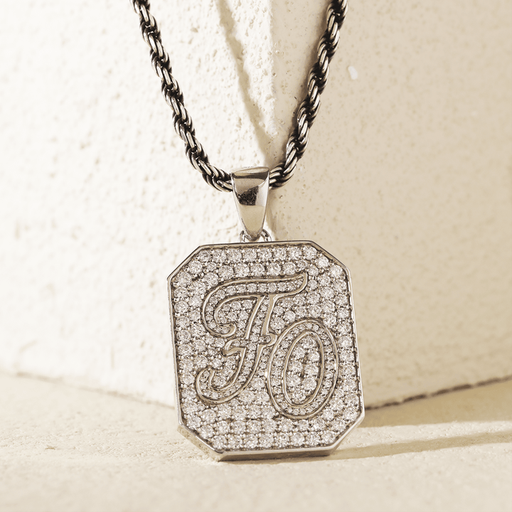 14K White Gold Palm Pendant Necklace with Round Lab Diamond Pave - FIORESE JEWELRY