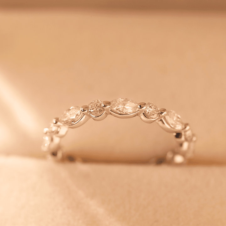 14K White Gold Round and Marquise Cut Lab Diamond Share - prong Setting Eternity Ring - FIORESE JEWELRY