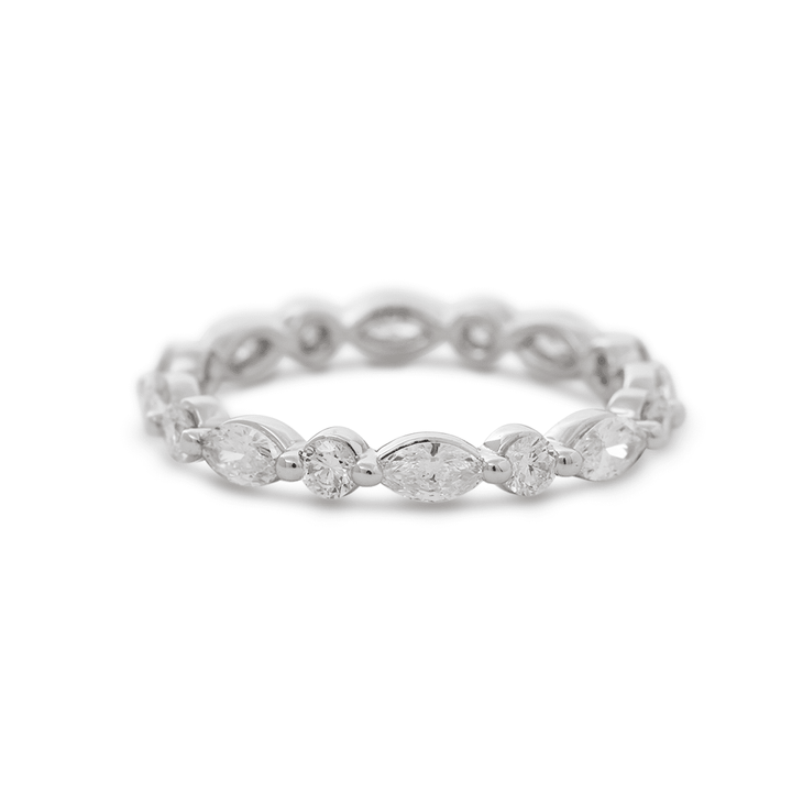 14K White Gold Round and Marquise Cut Lab Diamond Share - prong Setting Eternity Ring - FIORESE JEWELRY