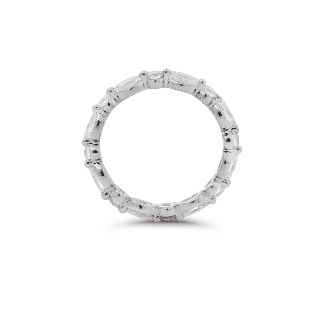 14K White Gold Round and Marquise Cut Lab Diamond Share - prong Setting Eternity Ring - FIORESE JEWELRY
