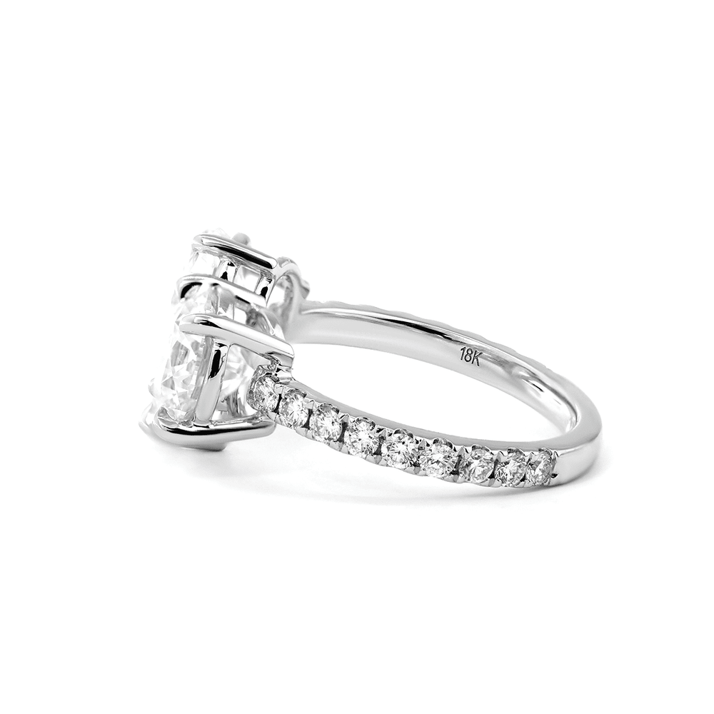 14K White Gold Round and Pear Lab Diamond Toi et Moi Ring with Pave Design - FIORESE JEWELRY