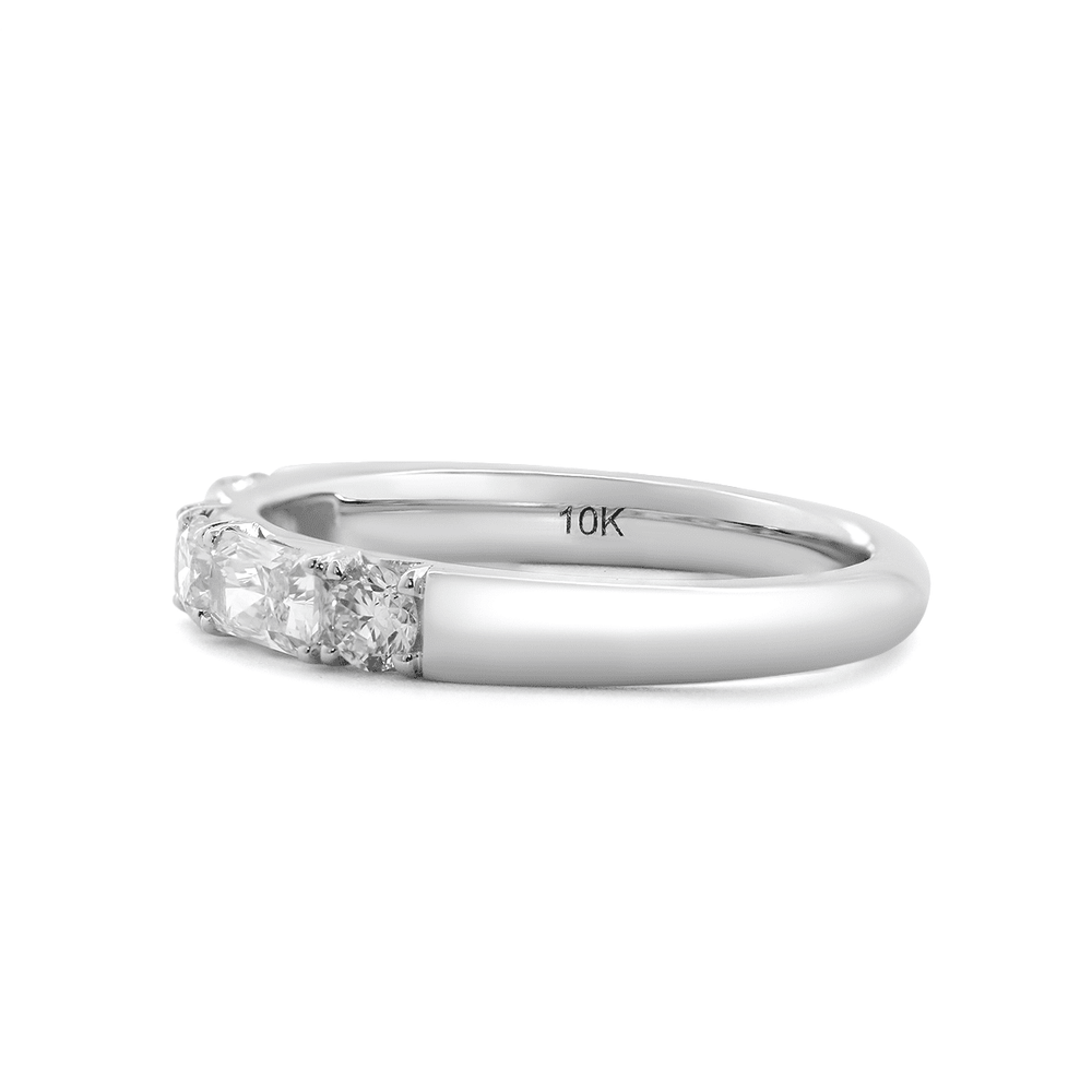 14K White Gold Round and Radiant Cut Lab Diamond 5 Stone Half Eternity Ring - FIORESE JEWELRY