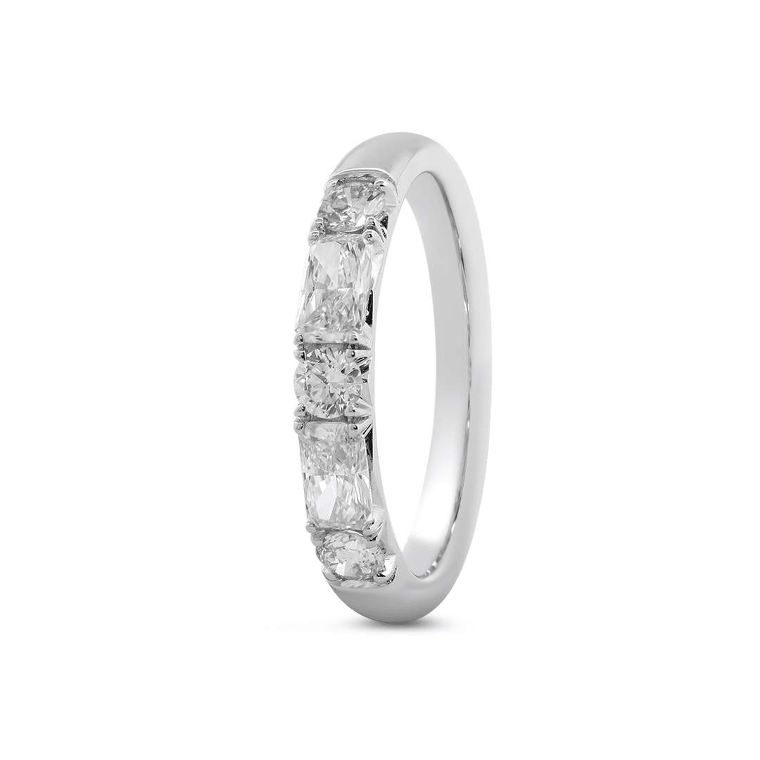 14K White Gold Round and Radiant Cut Lab Diamond 5 Stone Half Eternity Ring - FIORESE JEWELRY