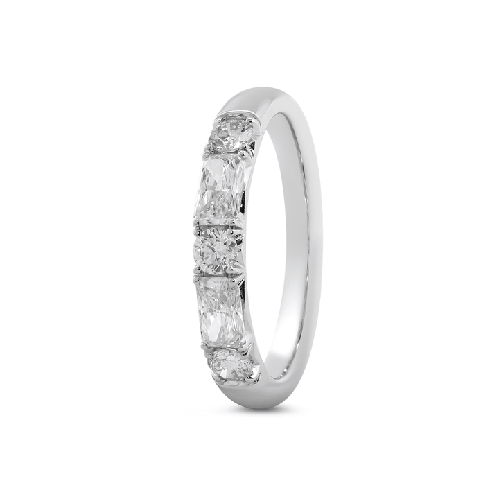 14K White Gold Round and Radiant Cut Lab Diamond 5 Stone Half Eternity Ring - FIORESE JEWELRY