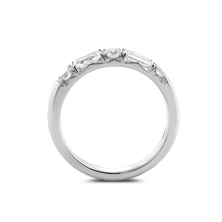14K White Gold Round and Radiant Cut Lab Diamond 5 Stone Half Eternity Ring - FIORESE JEWELRY