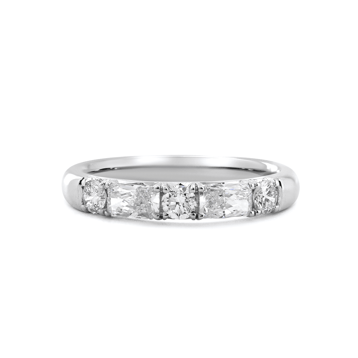 14K White Gold Round and Radiant Cut Lab Diamond 5 Stone Half Eternity Ring - FIORESE JEWELRY