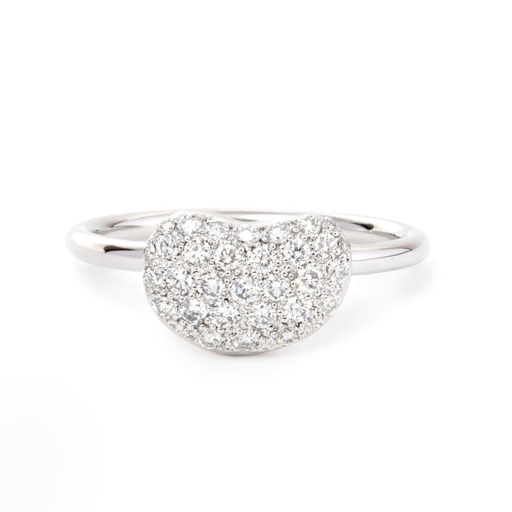 14K White Gold Round Brilliant Cut Lab Diamond Bean Shape Pave Ring - Nature - Inspired Design - FIORESE JEWELRY
