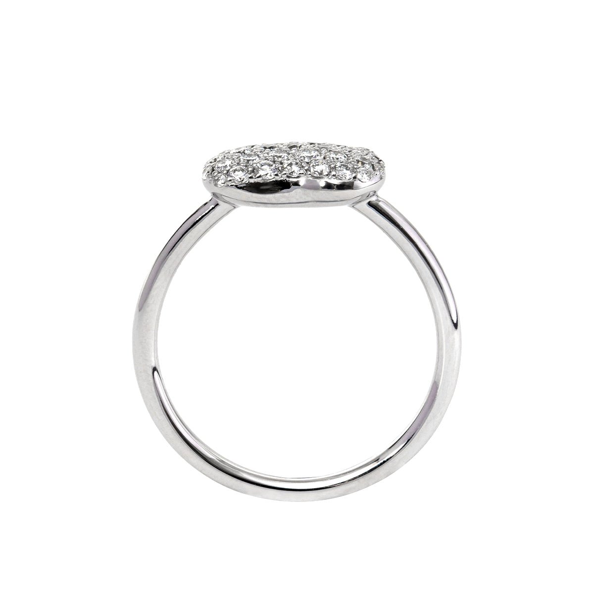 14K White Gold Round Brilliant Cut Lab Diamond  Bean Shape Pave Ring - Nature-Inspired Design