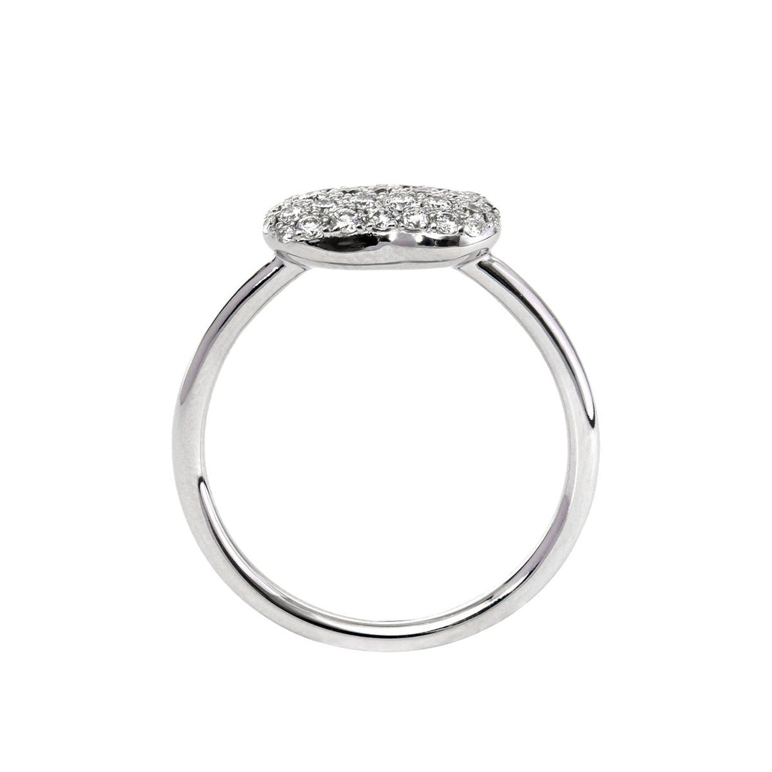 14K White Gold Round Brilliant Cut Lab Diamond Bean Shape Pave Ring - Nature - Inspired Design - FIORESE JEWELRY