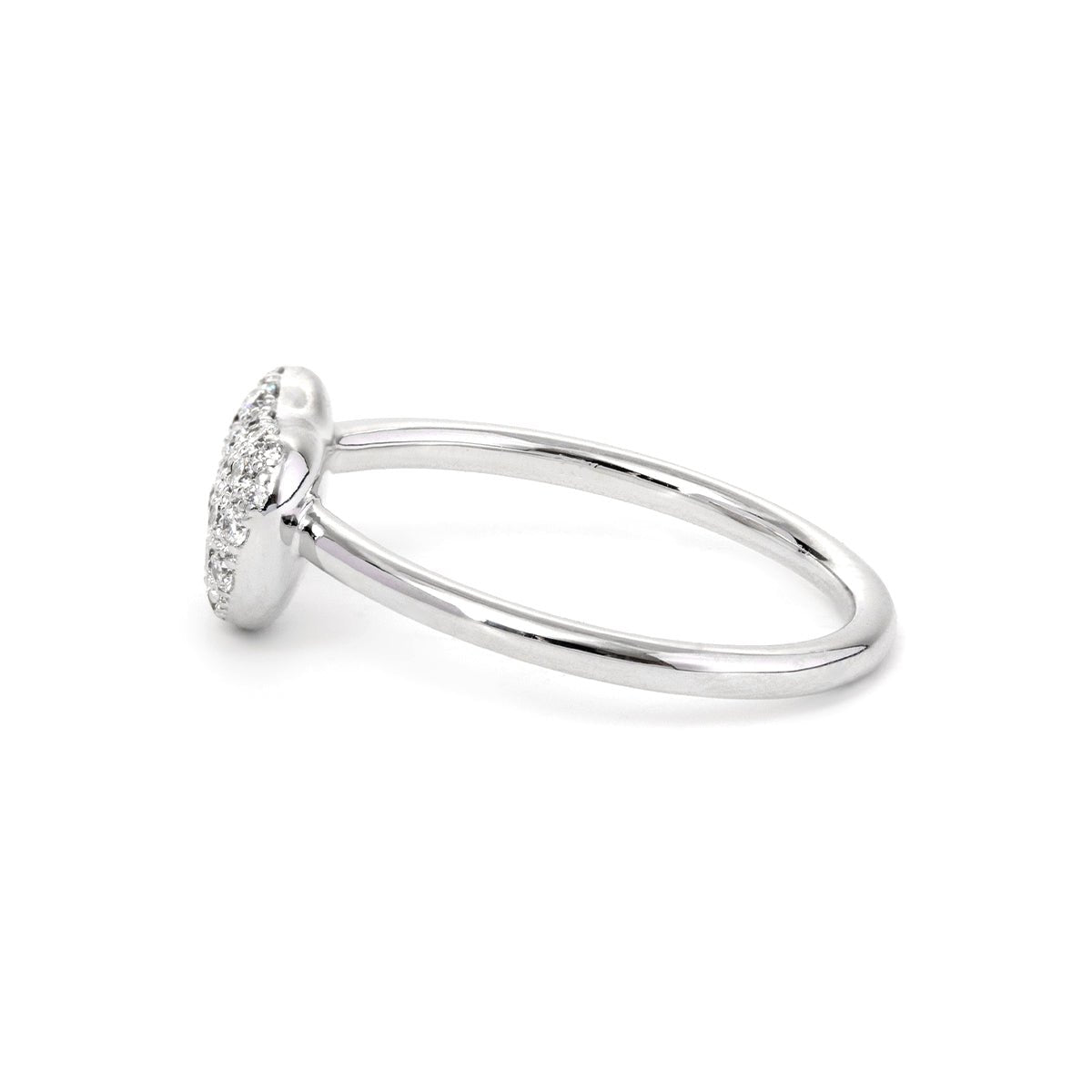 14K White Gold Round Brilliant Cut Lab Diamond  Bean Shape Pave Ring - Nature-Inspired Design