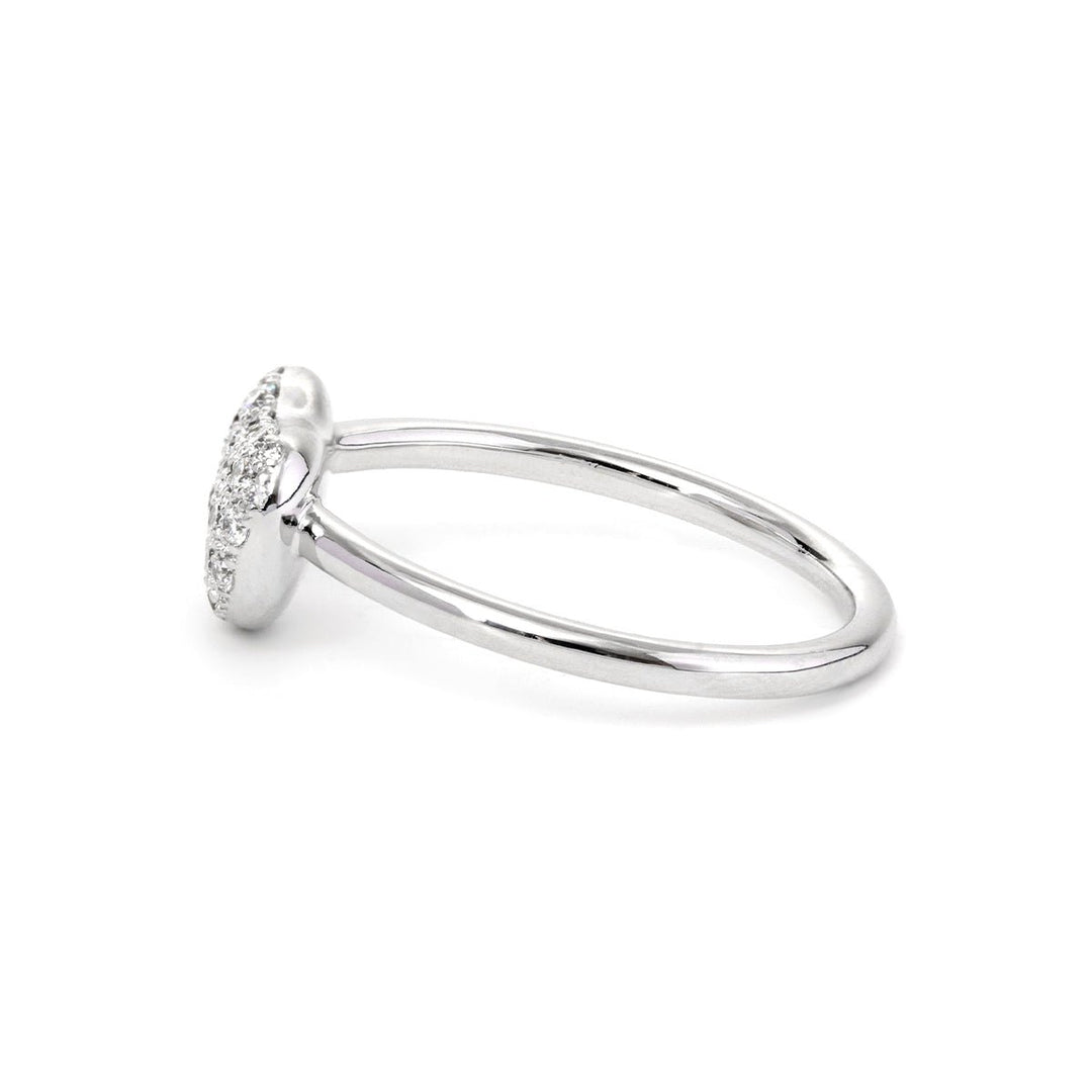 14K White Gold Round Brilliant Cut Lab Diamond Bean Shape Pave Ring - Nature - Inspired Design - FIORESE JEWELRY