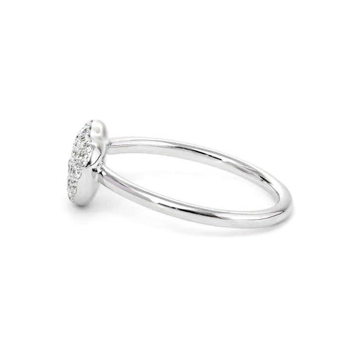 14K White Gold Round Brilliant Cut Lab Diamond Bean Shape Pave Ring - Nature - Inspired Design - FIORESE JEWELRY
