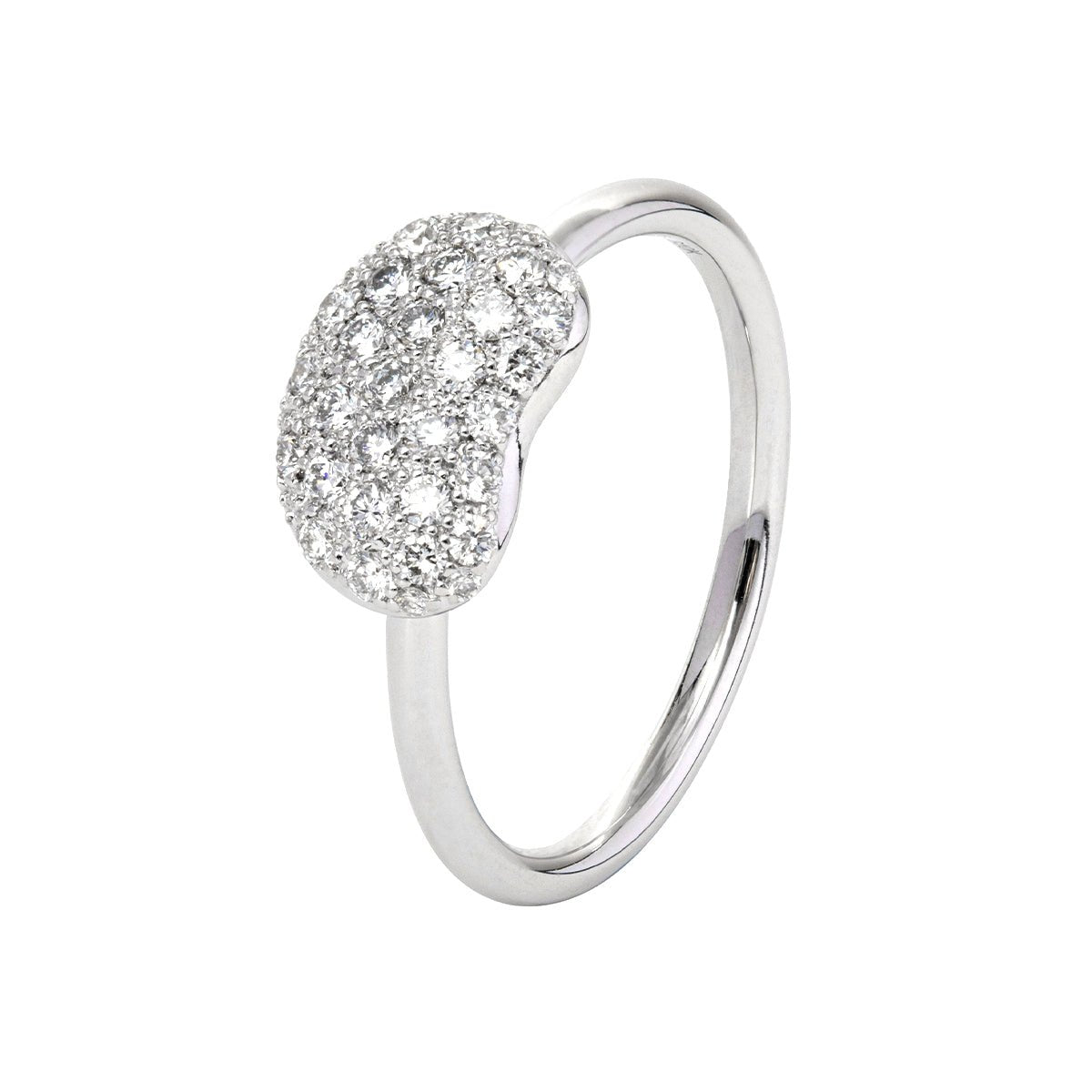 14K White Gold Round Brilliant Cut Lab Diamond  Bean Shape Pave Ring - Nature-Inspired Design