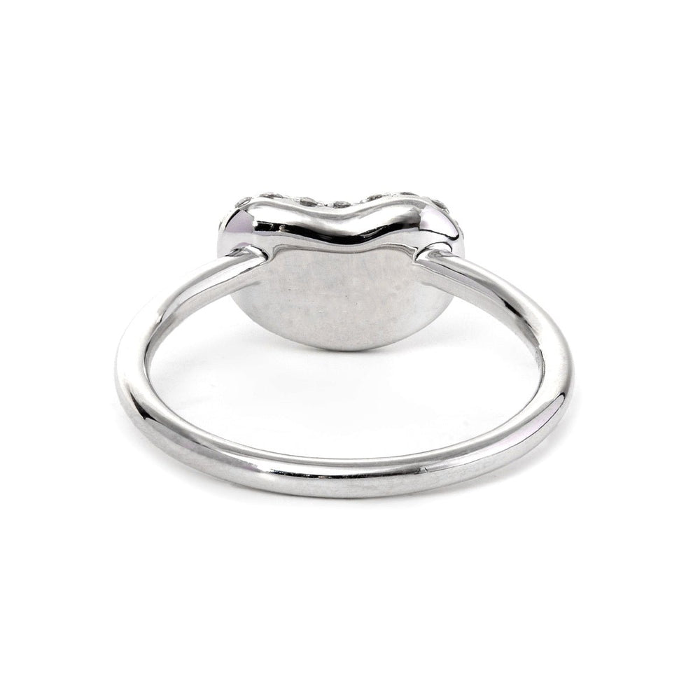 14K White Gold Round Brilliant Cut Lab Diamond Bean Shape Pave Ring - Nature - Inspired Design - FIORESE JEWELRY