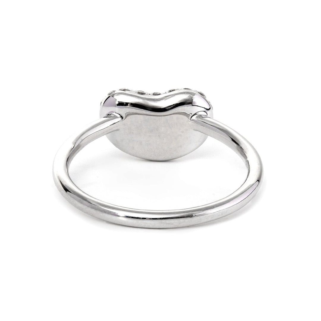 14K White Gold Round Brilliant Cut Lab Diamond Bean Shape Pave Ring - Nature - Inspired Design - FIORESE JEWELRY