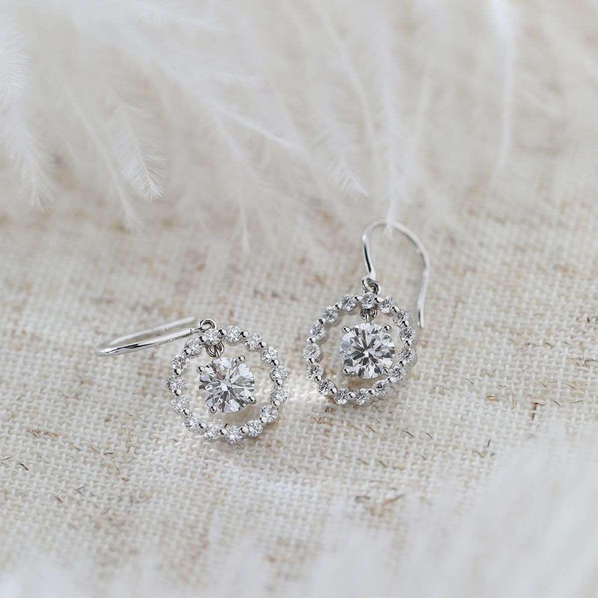 14K White Gold Round Cut Lab Diamond Hook Earrings