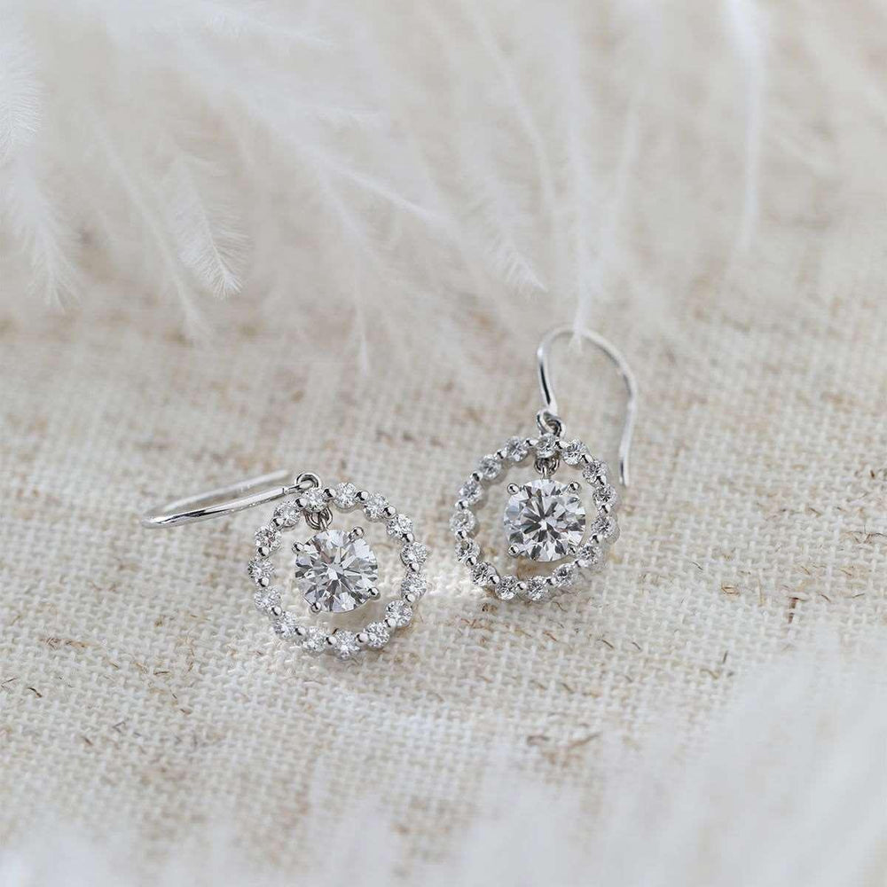 14K White Gold Round Cut Lab Diamond Hook Earrings - FIORESE JEWELRY