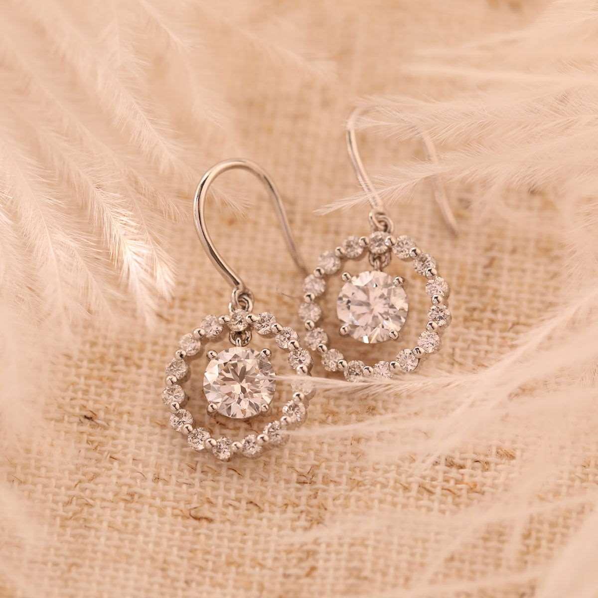 14K White Gold Round Cut Lab Diamond Hook Earrings