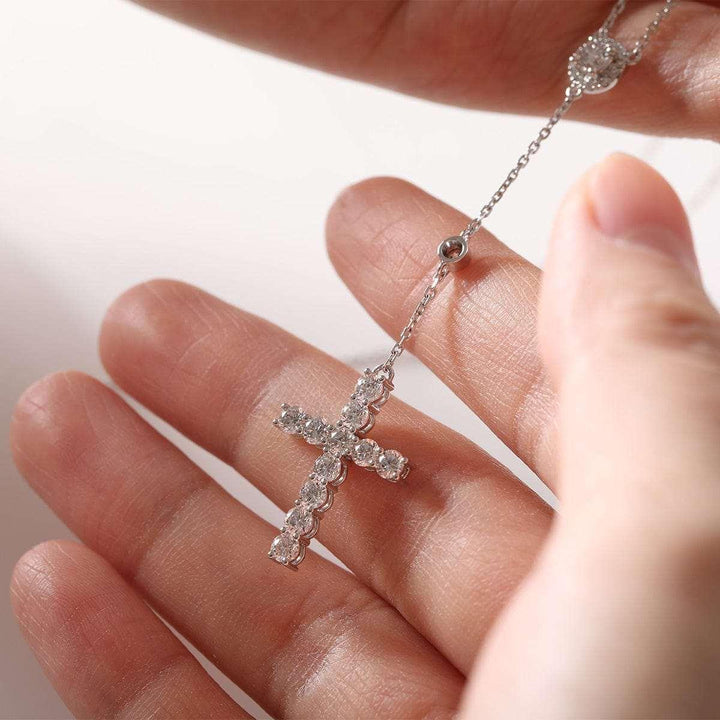 14K White Gold Round Lab Diamond Cross Necklace - FIORESE JEWELRY
